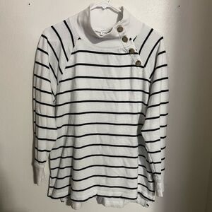 J. CREW Classic Striped Wide Button Pullover Sweatshirt Black White Women's Sz M